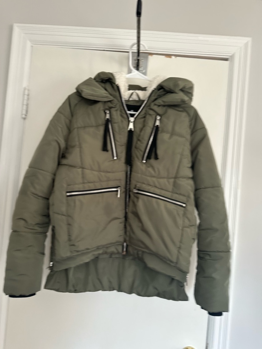 7 For All Mankind Sz: S Sherpa hooded Puffer Utility Field Coat Full Zip Jacket.